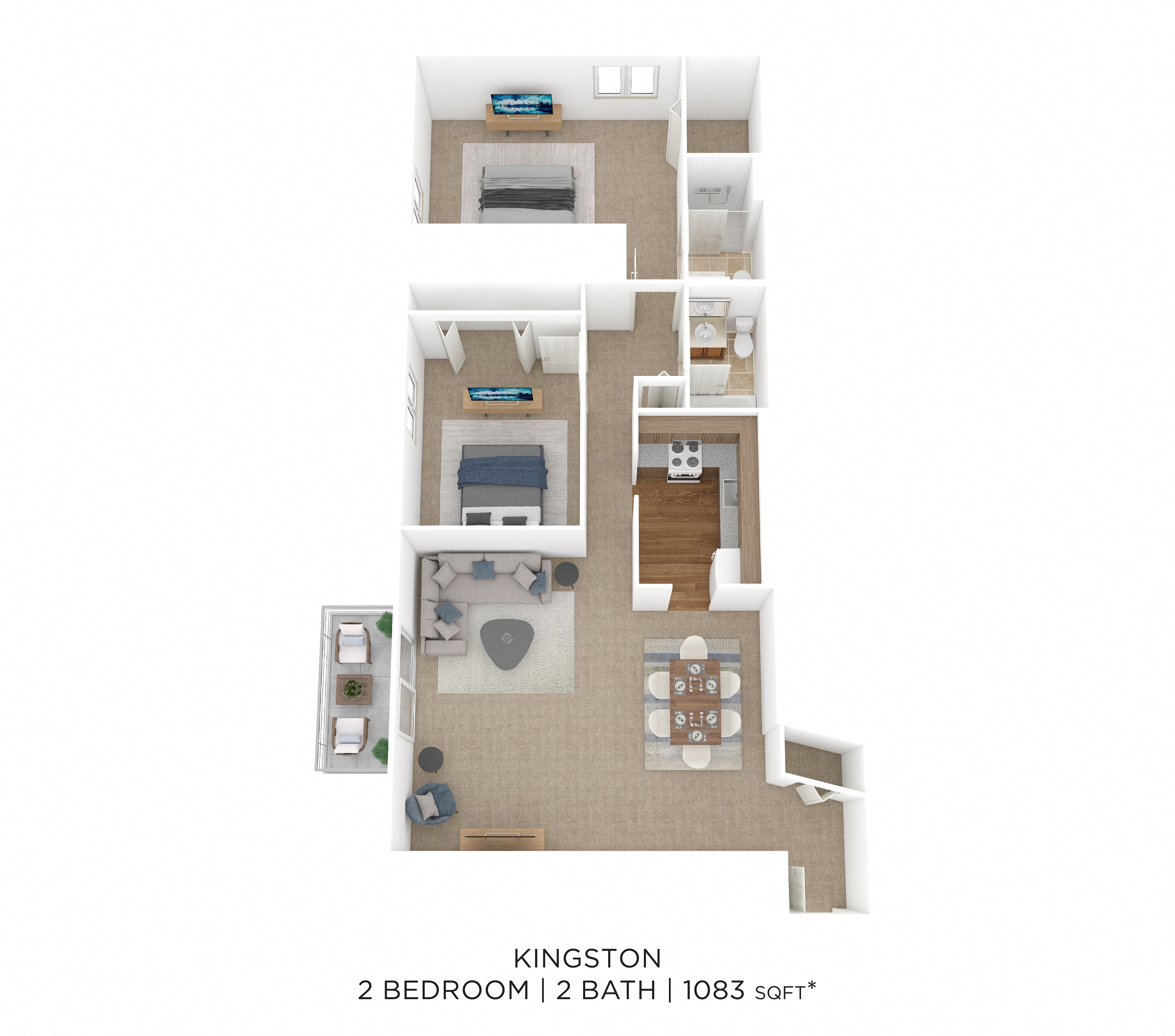 Floor plan for 2 beds, 2 baths, 1155 sqft